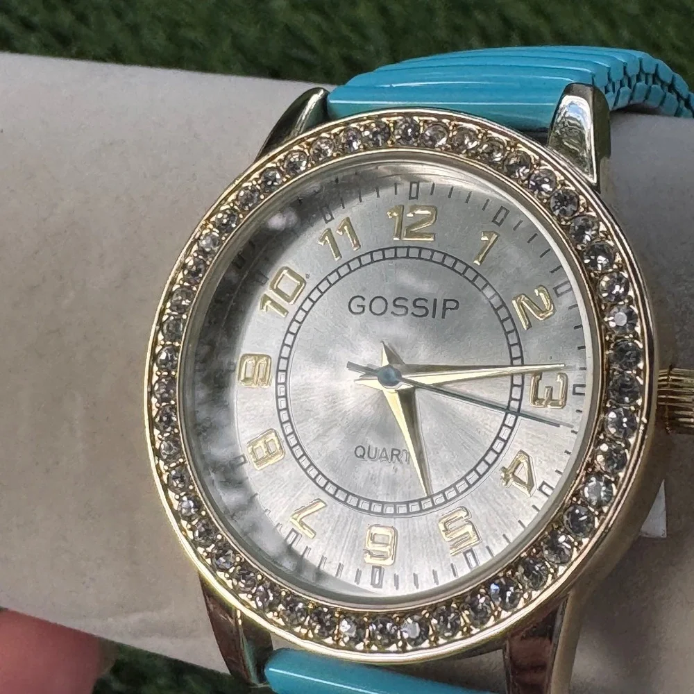 New Gossip Gold Rhinestone Bezel Silver‎ Dial Turquoise Band Women's Watch
